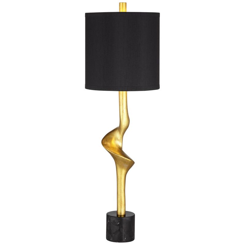 Possini Euro Design Minerva 32" Tall Large Modern Glam Luxury End Table Lamp Gold Leaf Finish Marble Single Black Shade Living Room Bedroom Bedside, 1 of 10