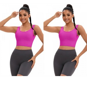 INSPIRE CHIC 2 Pcs Women's Full Coverage Deep V-Back Workout Fixed Cup Comfort Sports Bras - 1 of 4