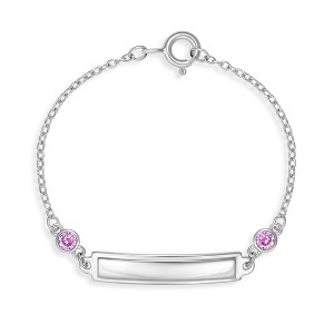 Girl's Bezel CZ Tag ID Bracelet Sterling Silver - In Season Jewelry - 1 of 4