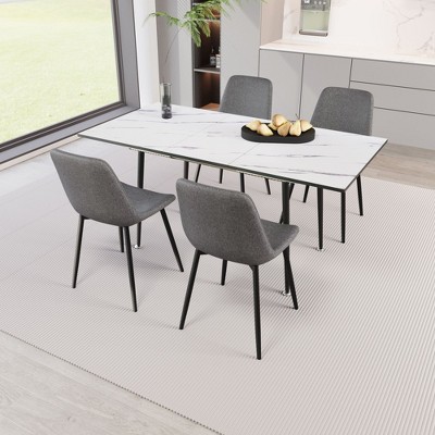 NicBex Kitchen Table Chairs Set Extendable Dining Room Table with MDF Tabletop and 4 Linen Chairs for Dining Room
