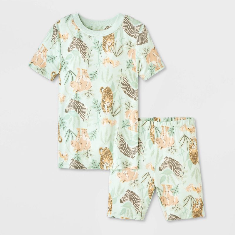 Baby 2pc Animal Planet Animals in the Wild Pajama Set - Light Green 12M