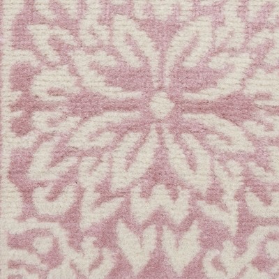 Hand-Knotted Ivory/Pink Floral Synthetic Easy-Care Rug 2' x 4'
