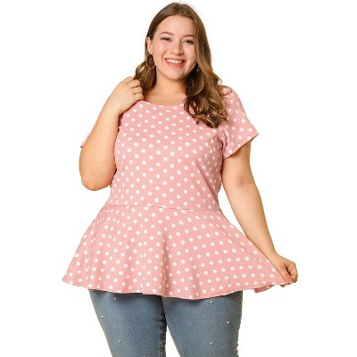 Agnes Orinda Women's Plus Size Polka Dots Fashion Workout Elegant Short Sleeves Peplum Top