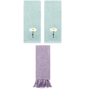 REGALWOVEN 3 Packs Cotton Soft Absorbent Floral Pattern and Solid Hand Towels - 1 of 4