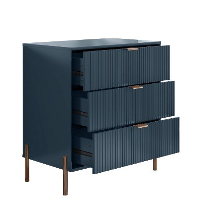 Navy MDF 3-Drawer Nightstand with Rose Gold Accents