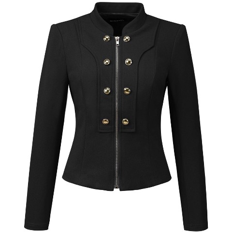 Allegra K Women's Vintage Double Breasted Motorcycle Zip-Up Steampunk Jacket Black Large