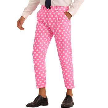 Lars Amadeus Men's Pleated Front Polka Dots Printed Cropped Dress Pants