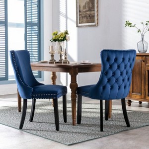 CAVINAS Velvet Upholstered High Back Dining Chairs with Nailhead Trim and Solid Wood Legs, Set of 2 - 1 of 4