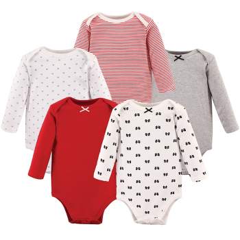 Hudson Baby Infant Girl Cotton Long-Sleeve Bodysuits 5pk, Bow