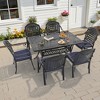 Hzzkey 7-Piece Rectangle Cast Aluminum Patio Set , Blue Cushions , Umbrella Hole , Black - 3 of 4