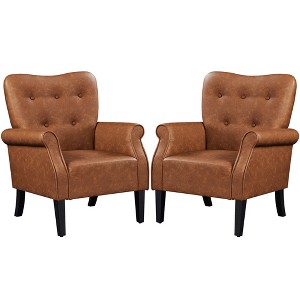 Yaheetech Set of 2 Mid-century Modern Faux Leather Armchair with Tufted High Back for Living Room, Bedroom, Retro Brown - 1 of 4