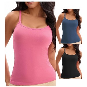INSPIRE CHIC Women's 3-Pack Camisoles with Built-In Bras Basic Breathable Sleeveless Undershirts - 1 of 4