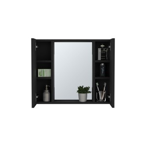 SEVOBAL Bathroom Storage Cabinets Double Door Cabinet with Mirror and Shelf for Bathroom Storage, Ideal for Toothbrush, Towel, Black, 28.3"*26.8"*3.9" - 1 of 4