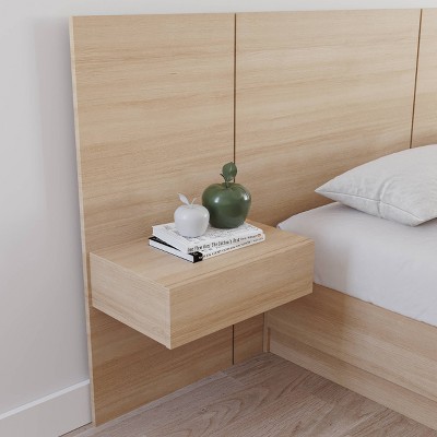 Natural Blonde Oak Floating Nightstand with Drawer