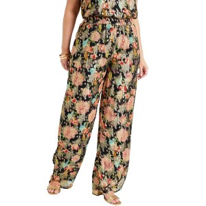 June + Vie by Roaman's Women's Plus Size Wide-Leg Printed Trousers - 1 of 4
