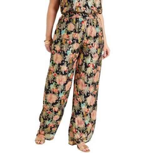 June + Vie by Roaman's Women's Plus Size Wide-Leg Printed Trousers - image 1 of 4