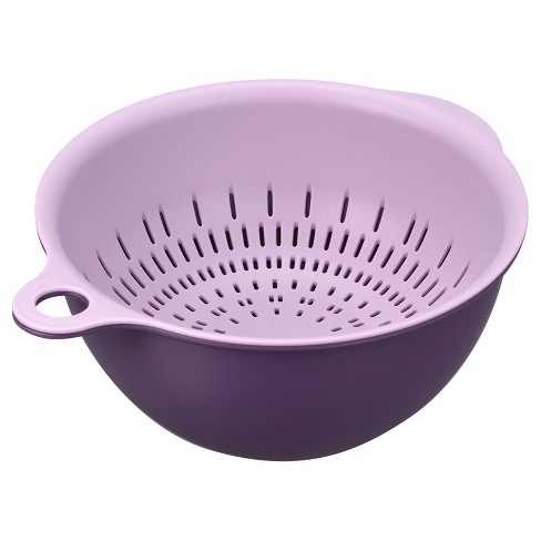 Unique Bargains Colander Set Kitchen Food Strainer Bowl Vegetable Washer  Basket Purple+Purple Large and Small