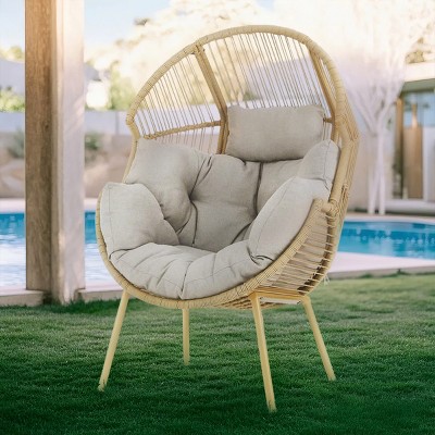 Bestier Outdoor Wicker Egg Chair, Rattan Chair with Cushion, Oversized Patio Lounge Chair for Outdoor, Indoor, Balcony, Backyard, Garden, Beige