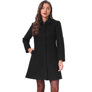 INSPIRE CHIC Women's Winter Elegant Single Breasted Point Collar Long Sleeve Mid Work Office Pea Coats Overcoat Small Black