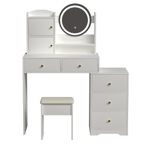 Gulches Elegant Glow White Vanity  Tables Set with Adjustable Mirror & Storage - 1 of 4