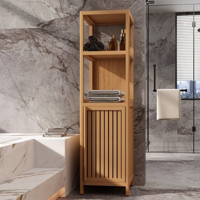 SKRAN A 52-Foot-Tall Linen Tower Bamboo Storage Cabinet, Suitable for Main Living Spaces Such as bathrooms, bedrooms, and Living Rooms