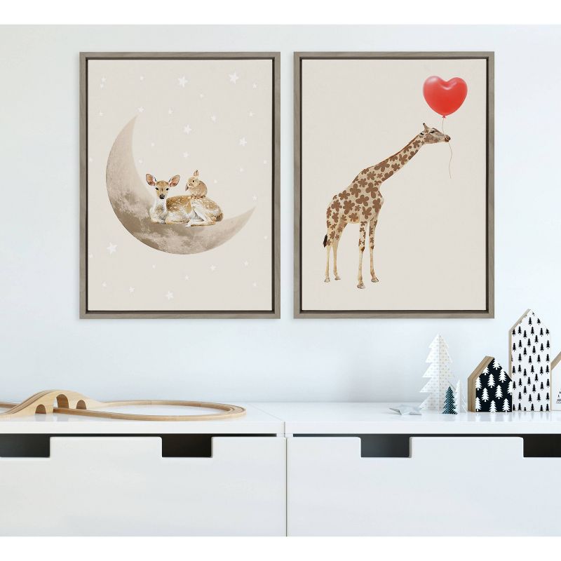 Kate &#38; Laurel All Things Decor 18&#34;x24&#34; Sylvie On the Moon Framed Canvas Wall Art by July Art Prints Gray Soft Animal Moon, 4 of 6
