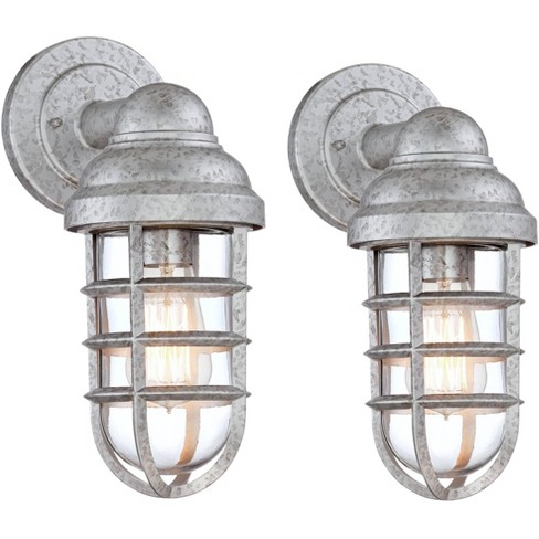 John Timberland Marlowe Industrial Outdoor Lights Of 2 Steel Cage Frame 13 1/4" Clear Glass For Post Exterior Barn Deck House : Target