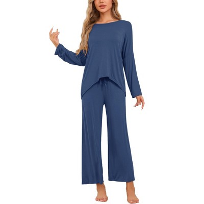 cheibear Women's Lounge Sets Hight-Low Shirt and Wide-leg Pants 2 Piece Pjs Loose Sleepwear Loungewear