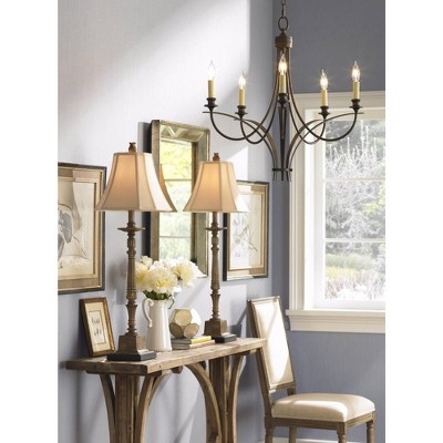 Thornewood Crackled Brown Candlestick Console Table Lamp with Beige Shade