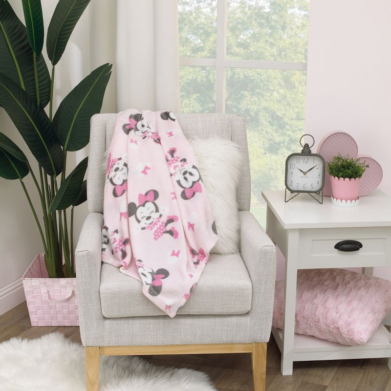 Disney Minnie Mouse Pastel Pink, White and Black Bows and Icons Super Soft Baby Blanket, 4 of 5