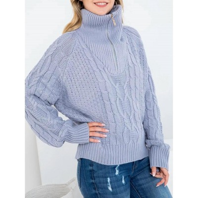 Women's OVERSIZED CABLE-KNIT HALF-ZIP SWEATER - SweaterLand