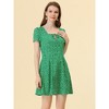 Allegra K Women's Printed Summer Casual Square Neck Short Sleeve Fit and Flare Dress - 3 of 4