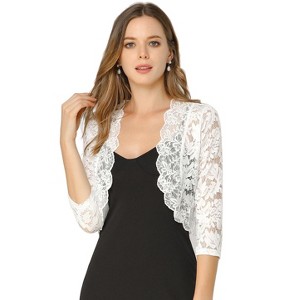INSPIRE CHIC Women's Elegant 3/4 Sleeve Sheer Floral Lace Open Front Crop Shrug - 1 of 4