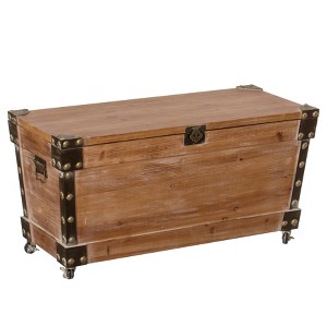 Vintiquewise Wooden Storage Trunk Bench with Wheels & Black Metal Accents – Blanket & Linen Chest, Decorative Organizer & Entryway/Bedroom Seating - 1 of 4