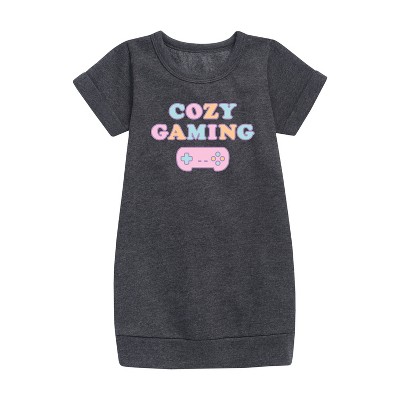 - Instant Message - Cozy Gaming Graphic Short Sleeve Fleece Dress