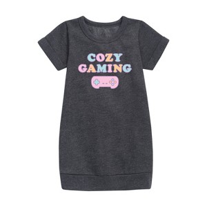 - Instant Message - Cozy Gaming Graphic Short Sleeve Fleece Dress - 1 of 4