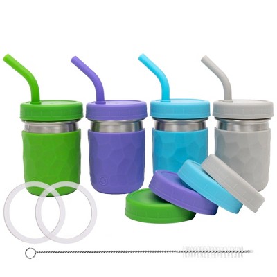 WeeSprout 2-in-1 Drinking Cups for Kids, Durable Stainless Steel Tumbler for Smoothies Kid Cups, Set of 4