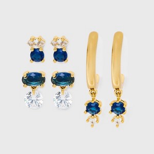 14K Gold Dipped Cubic Zirconia Stud and Hoop Earring Set 3pc - 1 of 3