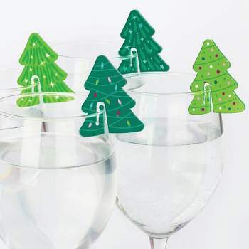 Big Dot of Happiness Merry and Bright Trees - Colorful Whimsical Christmas Party Wine Glass Charms - Acrylic Drink Markers - Set of 20