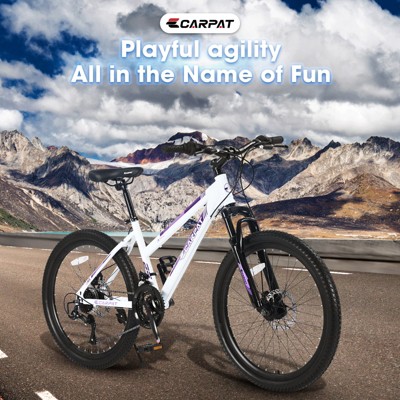 24 inch Mountain Bike for Teenagers Girls Women, Shimano 21 Speeds with Dual Disc Brakes and 100mm Front Suspension