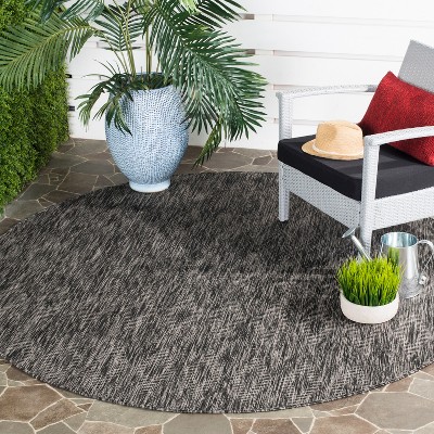 Black Round Flat Woven Synthetic Area Rug