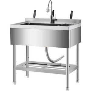Stainless Steel Utility Sink, Includes Hot/Cold Faucet with Hoses & Drain Kit, Adjustable Legs for Kitchen, Garage, Outdoor Use - 1 of 4