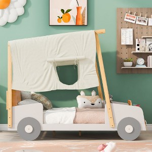 YOOCOZZ Full & Twin Size Wood Car Bed with Pillow, Ceiling Cloth, and LED - 1 of 4