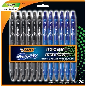 BIC Gelocity Quick Dry Black and Blue Gel Pens, Medium Point (0.7mm), 24-Count Pack, Retractable Gel Pens With Comfortable Full Grip - 1 of 4
