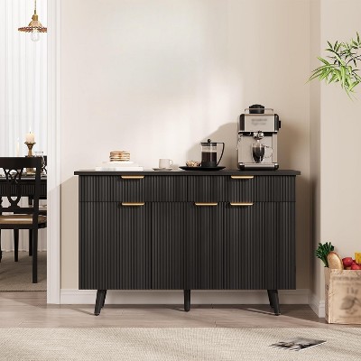 homfan Modern Farmhouse Buffet Cabinet with Fluted Design, Kitchen Storage Sideboard & Coffee Bar Cabinet with Shelves for Dining Room,Living Room