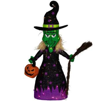 Northlight 39" Spooky Town LED Lighted Witch with Broom Outdoor Halloween Decoration