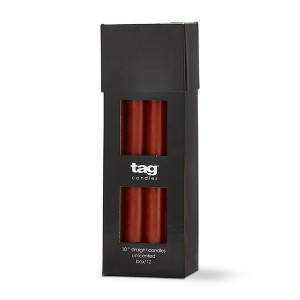 TAG Color Studio 10" Straight Taper Unscented Smokeless Paraffin Wax Candle Burnt Siena, Burn Time 10 hrs. Set 12 - 1 of 2