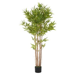Gulches 70in Artificial Lucky Bamboo Tree in Pot Green Polyester Leaves Indoor Outdoor Zen Decor No Maintenance Faux Plant - 1 of 4