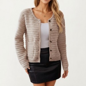 Anna-Kaci Women's Button Front Knit Design Cardigan with Long Sleeves and Textured Design - 1 of 4