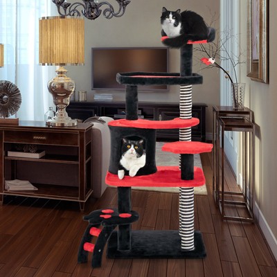 Gothic Red and Black Sisal Cat Tree Tower with Condo